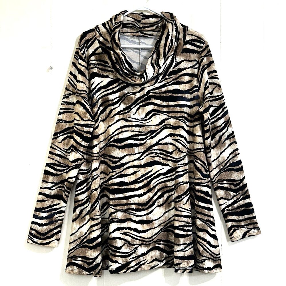BOMBOM Blouse Top Shirt Brown Black Animal Print Pullover Size XL Tunic Top Soft